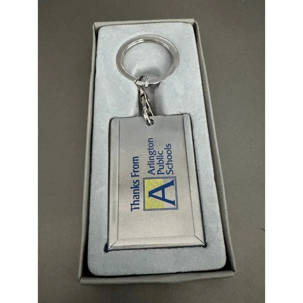 Arlington Public Schools Metal Keychain ID Tag Gift Boxed Silver Tone Logo